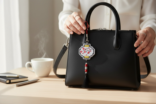 Amuleto bordado a punto de cruz de farolillo japonés hecho a mano