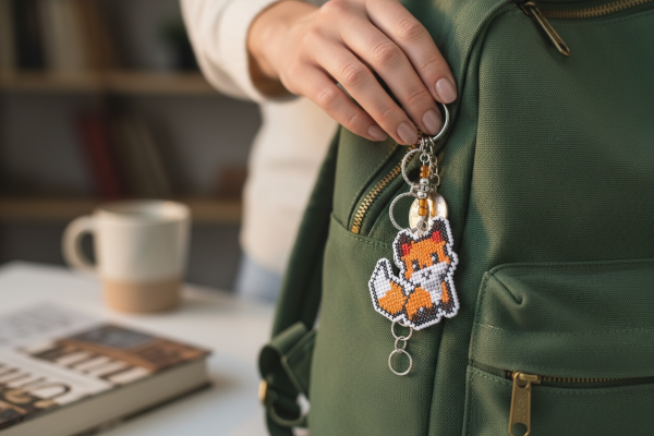 Amuleto bordado a punto de cruz del zorro del Principito hecho a mano