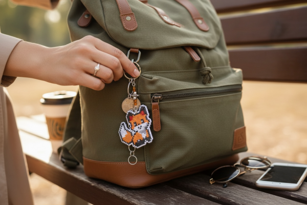 Amuleto bordado a punto de cruz del zorro del Principito hecho a mano