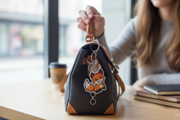 Amuleto bordado a punto de cruz del zorro del Principito hecho a mano