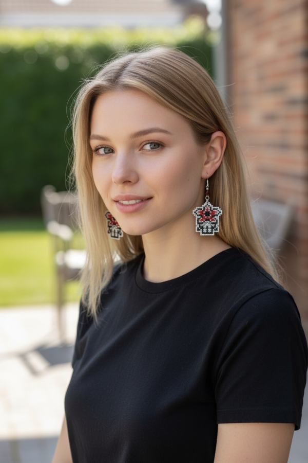 Pendientes frikis del Demogorgon bordados a punto de cruz hechos a mano