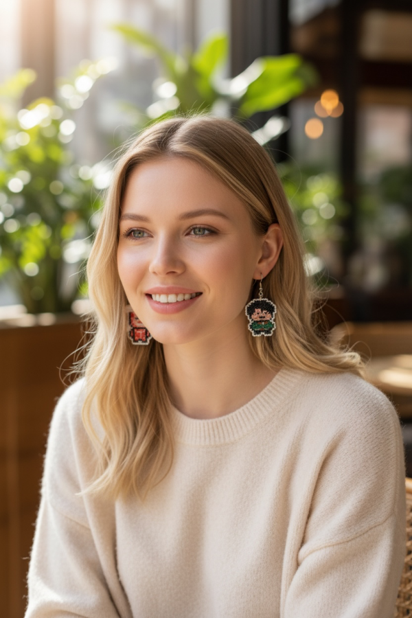 Pendientes frikis de Levi y Titán bordados a punto de cruz hechos a mano