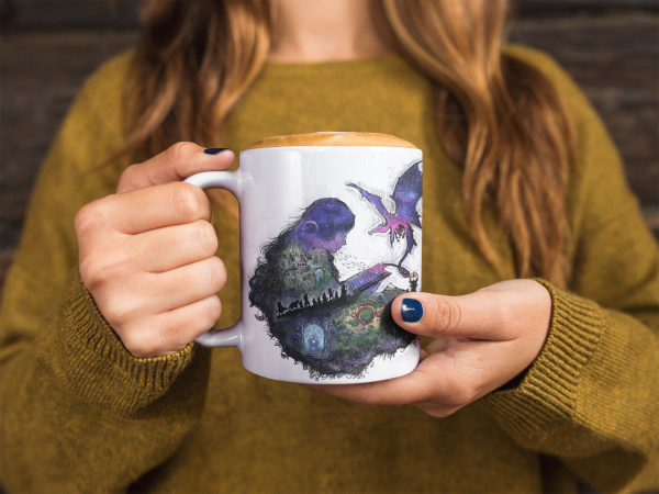Taza con ilustración "Leyendo a Tolkien"