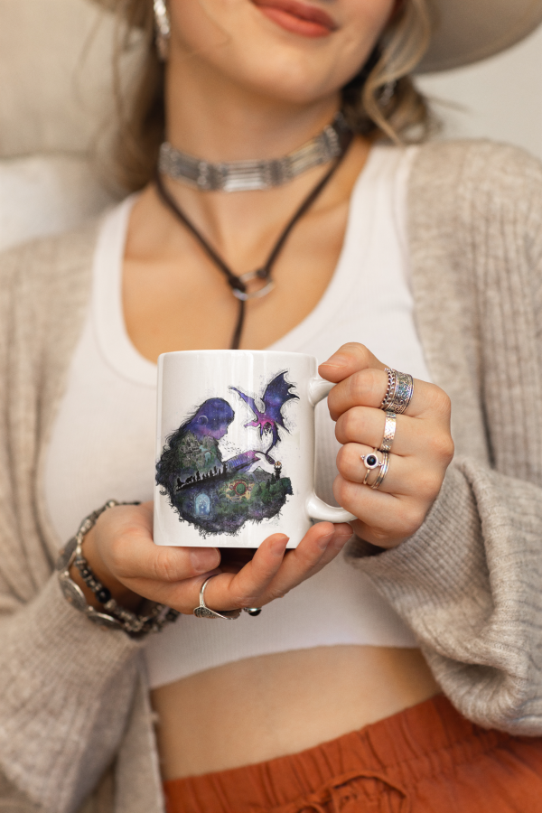 Taza con ilustración "Leyendo a Tolkien"
