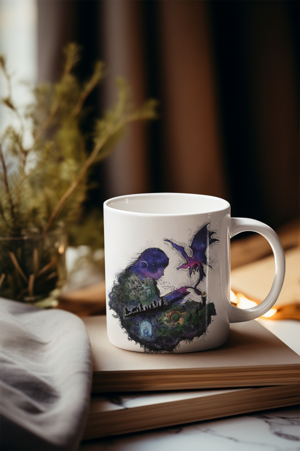 Taza con ilustración "Leyendo a Tolkien"