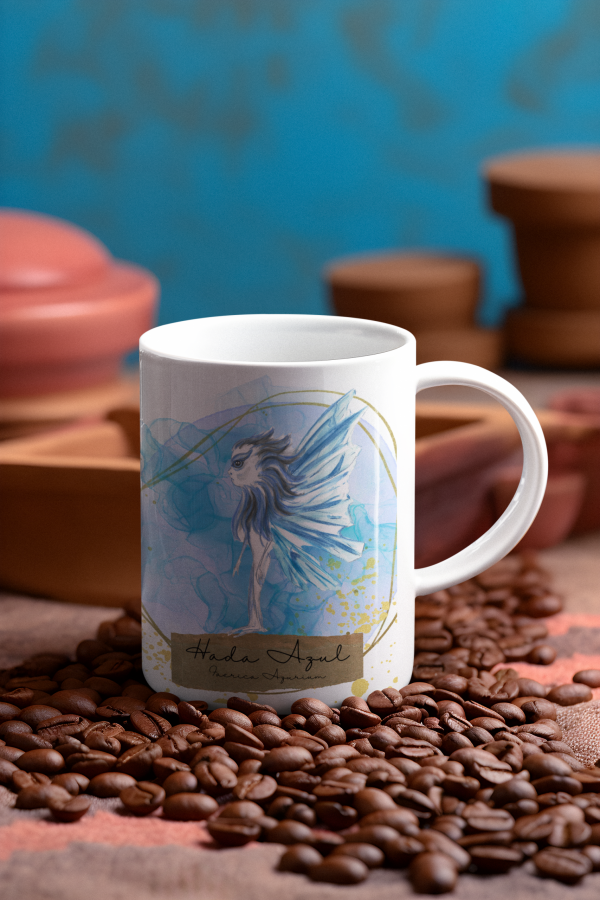 Taza con ilustración del Libro Azul de los Secretos